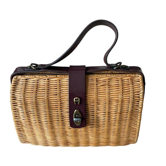 Vintage 60's 70's ETIENNE AIGNER Wicker Rattan Handbag with Leather Strap Brown - Picture 5 of 15